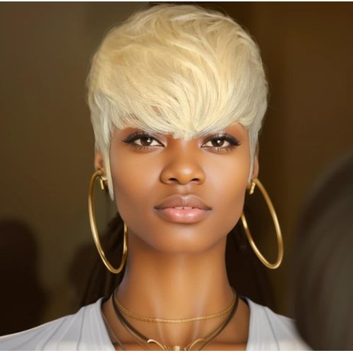 Qingcheng Synthetic Short Wigs for BlackWhite Women Short Hair Wig with Bang Short Pixie Cut Wig ...