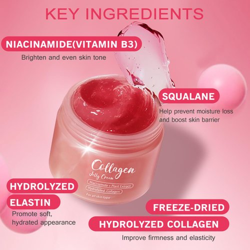 LOYOTICE Collagen Jelly Cream,Niacinamide & Freeze Dried Hydrolyzed Collagen Face Cream,Boosts Elasticity & Hydration,Reduce Fine Lines & Dullness,Improves Glowy Collagen Cream(3.38 fl.oz)
