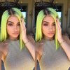 Kalisa Ombre Short Bob Wig Neon Green Lace Front Wigs for Women Synthetic Fluorescent Yellow Lace Wig with Dark Hair Roots Summer Cosplay Drag Queen Shoulder Length Straight Hair Wig
