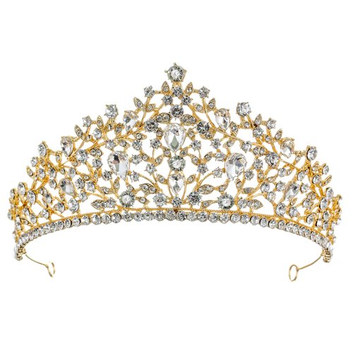 SAMKY Gold Wedding Headpiece Rhinestone Bridal Crown for Women Bride Hair Accessories