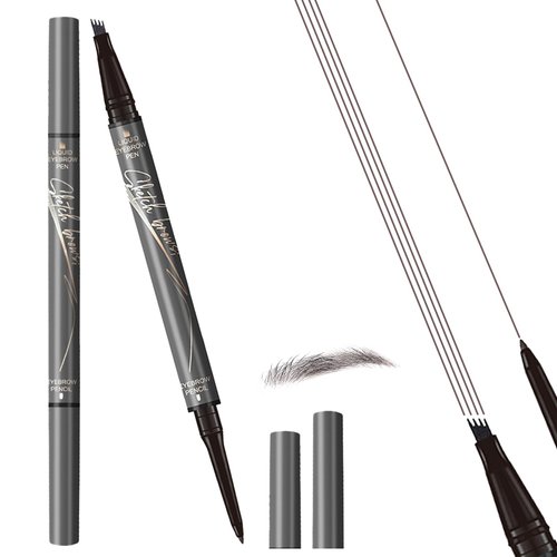 Kpeuuef Microblading Eyebrow Pen -2-in-1 Magical Eyebrow Pencil Dual-Ended Eye Brow Pencils with 4 Fork Tip Brown Liquid Eyebrow Pen for Women Natural Hair-Like Brows Grey
