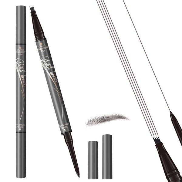 Kpeuuef Microblading Eyebrow Pen -2-in-1 Magical Eyebrow Pencil Dual-Ended Eye Brow Pencils with 4 Fork Tip Brown Liquid Eyebrow Pen for Women Natural Hair-Like Brows Grey