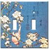 Art Plates - Double Gang Toggle Decorative Metal Wall Plate - Hokusai: Weeping Cherry and Bullfinch - (Made in USA)