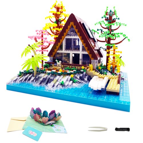 Alizdd Micro Building Blocks Sets，A-Frame Lakeside Cabin House Architecture and Flowers Garden Building Kit for Adults，Cute Toy Building Sets Model，Creative Mini Bricks Gift for Kids 14+，2688 PCS
