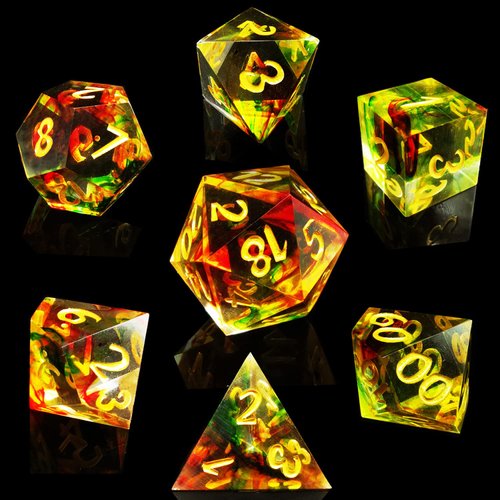 HAOMEJA DND Resin Dice Set Handcrafted Designer 7-Die Polyhedral RPG Dice Set with Sharp Edges for DND Dungeons and Dragons Role Playing Games (Colorful)