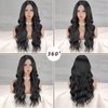 LINGHANG Long Black Wigs for Women 26 Inch Long Curly Wig Natural Looking Synthetic Heat Resistant Fiber Black Wavy Wig for Daily Party Use (Black)