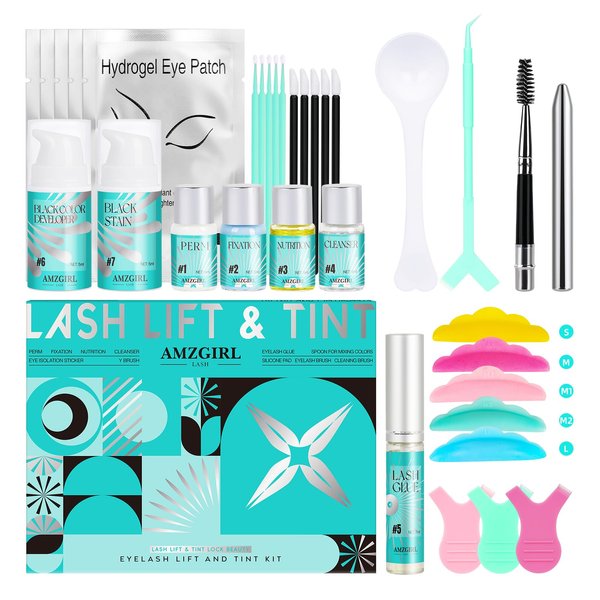 Lash Lift Kit, Lash Perm Kit Eyelash Lift and Color Kit Eyelash Perm Kit & Black Brow Lamination Kit, Eyelash Curling Lash Extension Set with Complete Tools and Detailed Instruction for Beginner