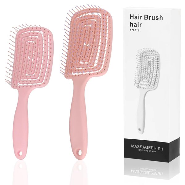 Detangler Brush, Dry and Wet Hair Brush Detangler for All Hair Types, Great for Women, Boys and Girls, Pink.2 Set