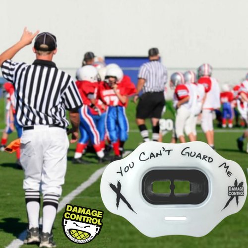 DAMAGE CONTROL - Mouth Guard - Youth Mouth Guard That Protect Lips & Teeth - No Boiling Pacifier, Breathable Binky Mouthpiece - Football Mouthpiece - Works with Braces - Helmet Strap Included