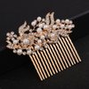 Teyglen Pearl Bride Wedding Hair Comb Gold Flower Headpiece Bridal Pearl Crystal Hair Side Comb Decorative Rhinestone Hair Piece Floral Wedding Hair Accessories for Women Girls