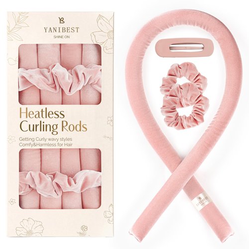 YANIBEST Velvet Heatless Hair Curler to Sleep in, Overnight Curl Headband for Natural Wavy Curls, No Heat Soft Hair Curler Set with Hair Clip Scrunchies for Styling，No Slip Heatless Curls