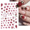 WOKOTO 9 Sheets Flower Nail Art Stickers for Hel Nails 3D Self-Adhesive Pink Red Rose Nail Decals Floral Designs Nail Stickers for Acrylic Nails Art Red Rose Nail Art Design Stickers for Women