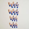 BABALAL Square Press on Nails Long Fake Nails Blue French Stick on Nails Glitter Swirl Acrylic Nails 24Pcs Squoval Shiny Manicure Artificial False Nails for Women and Girls