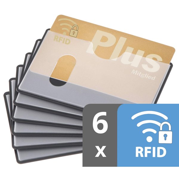valonic set of 6 RFID blocking sleeves - insertion from the top, Credit Card Protector sleeve for wallet - Protection block for Debit Card and Metro Card