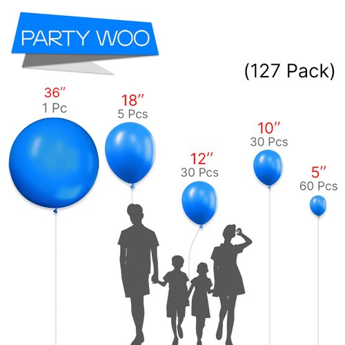 PartyWoo Royal Blue Balloons, 127 pcs Dark Blue Balloons Different Sizes Pack of 36 Inch 18 Inch 12 Inch 10 Inch 5 Inch Blue Balloons for Balloon Garland or Balloon Arch as Party Decorations, Blue-Y5