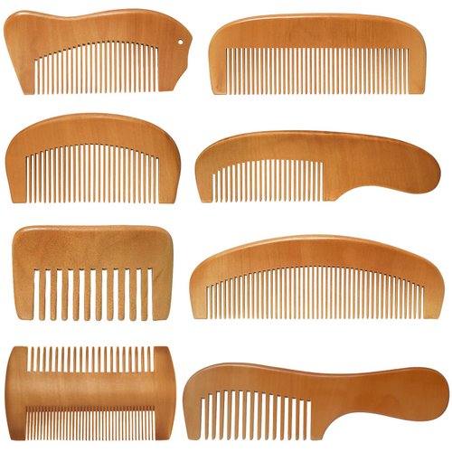 Wooden Wide Tooth Handmade Anti-Static Combs for Men - Fine Teeth and No-Snag for Beard, Hair, Mustache (8 Pieces)