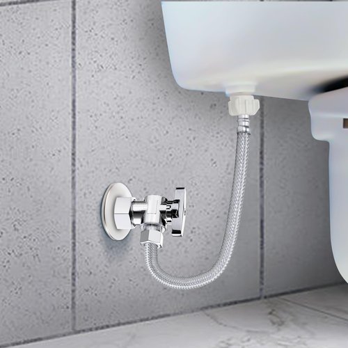 VINTEX Toilet Connector Plumbing kit，Complete Toilet Set Valve with 12" Long Stainless Steel Toilet Connector Hose，1/2 inch NOM Inlet x 3/8 inch OD Compression Outlet Angle Shut Off+Escutcheon Plate