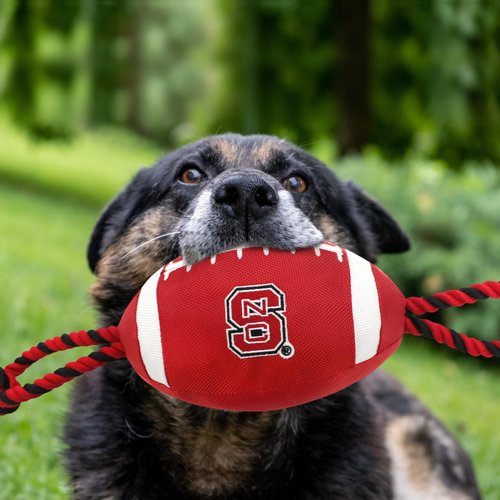 Pets First North Carolina State Football Dog Toy, Tough Quality Nylon Materials, Strong Pull Ropes, Inner Squeaker, Collegiate Team Color