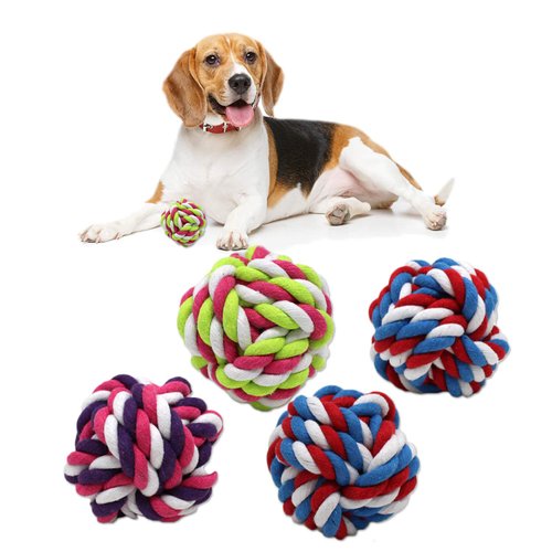 Zelica Twisted Knot Rope Dog Toy Ball | Rope Toy for Pets | Fun Exercise Toy for Aggressive Chewer Dogs (4 Pack)