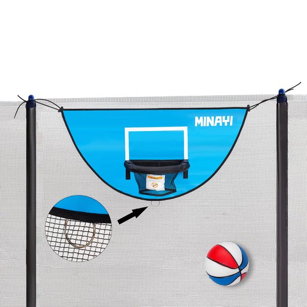 MINAYI Trampoline Basketball Hoop with Small Basketballs | Breakaway Rim for Dunking | Waterproof Sunscreen | Trampoline Accessory for All Ages (A)