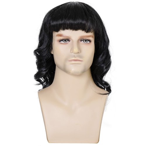 AMZCOS Short Black Wig for Men 80s Costume Wigs for Mebs Halloween Cosplay Party