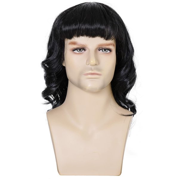 AMZCOS Short Black Wig for Men 80s Costume Wigs for Mebs Halloween Cosplay Party