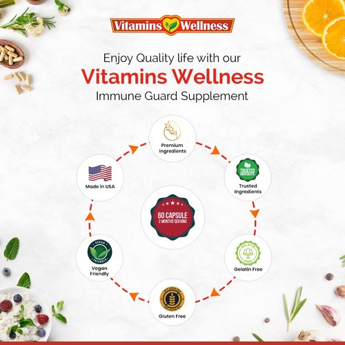 Vitamins Wellness -10 in 1- Made in USA Immune Support Supplement–Elderberry Immune Guard and Booster with Zinc and Vitamin C, Vitamin B6, Turmeric, Garlic, Echinacea 60 Count/1 Month Supply