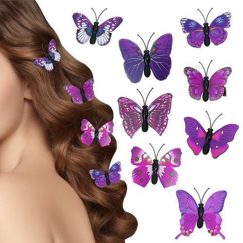 Butterfly Hair Clips Penta Angel 8Pcs Random Styles Glitter Realistic 3D Butterfly Hair Bow Pins ...