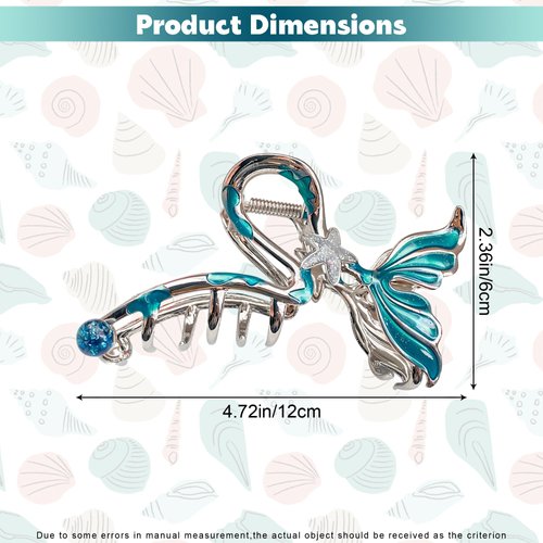 1 Pack Fish Tail Hair Clips Mermaid Hair Claw Clips Metal Silver Hair Clamps for Women Girls Fish Bone Shape Hair Claw Clips Stylish Mermaid Hair Accessories with Star Embellishments