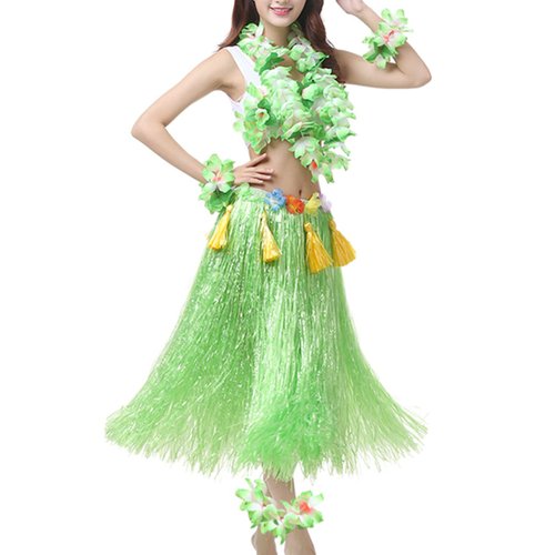 Hawaiian Leis Headband Wristbands Flower Hair Clips Luau Tropical Women Necklace Headpiece Hair Bands Hairband Bracelets Summer Beach Pool Cosplay Dress Up Birthday Party Decorations Supplies Green