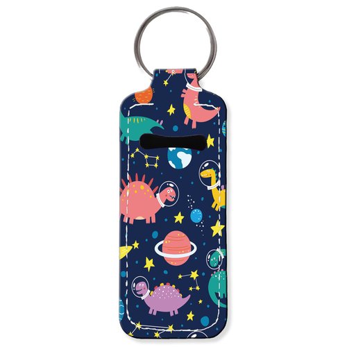 KLLRO RUO Chapstick Holder Keychain Fashion Lipstick Sleeve Lip Balm Portable Pocket Lip Gloss Tube Holder Clip-on Makeup Travel Accessories - Funny Space Dinosaur