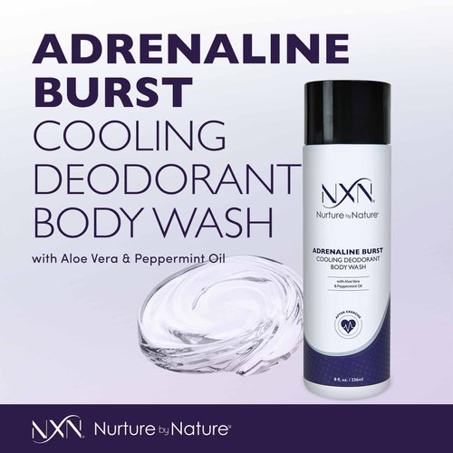 NXN Adrenaline Burst Cooling Deodorant Post Workout Body Wash Natural & Organic Formula with Peppermint Oil & Aloe Vera, 8 Fl Oz