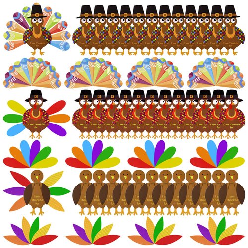 MIAHART 312 Pcs Thanksgiving Turkey Craft Kit DIY Turkey with Colorful Feathers and 320 Pcs Dot Glues Thanksgiving Stickers for Thanksgiving Party School Activities Decoration Supplies
