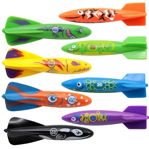 Carykon 8 Pcs Dive Toy Underwater Swimming Pool Toy Gliding Shark Throwing Torpedo