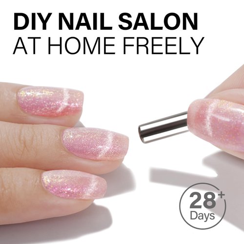 AILLSA Pink Cat Eye Gel Nail Polish Rose Gold Glitter Gel Polish Iridescent Holographic Nail Polish Gel Shimmer Magnetic Soak Off U V Gel with Magnet Stick for Nail Art Salon DIY 0.27 Fl Oz GE27