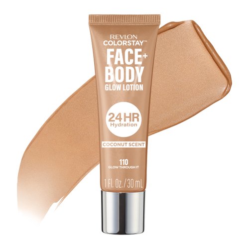 Revlon ColorStay Face & Body Glow Lotion, Hydrating Glow Moisturizer, 24HR Hydration, Illuminating Luminizing Shimmer, 110 Glow Through It