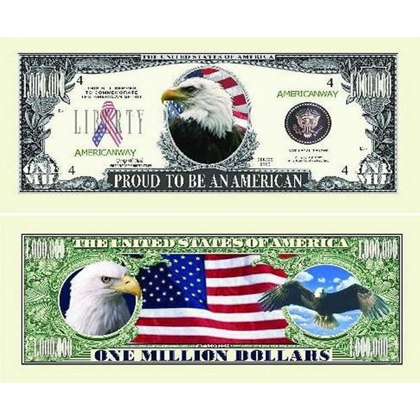 10 Proud American Eagle Million Dollar Bills with Bonus “Thanks a Million” Gift Card Set