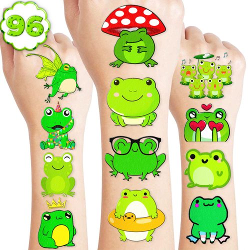 102 PCS Frog Temporary Tattoos Birthday Party Decorations Favors Supplies Decor Frog Princess Reptile Stickers For Teacher Boys Girls Gift School Prizes Rewards