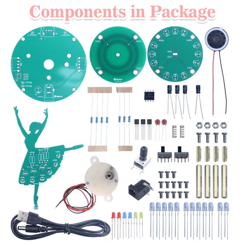 MIOYOOW Rotating Ballerina Soldering Practice Kit, RGB LED Ballet Girl Music Box DIY Soldering Project Kit with 3 Music, Learning Electronics Kit for School STEM Education and Desk Ornament