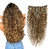 Hyssiet Curly Human Hair Clip in Extensions 7pcs with 16 Clips Healthy Wavy Clip Hair Extensions Real Human Hair 120g18 Inch Dark Brown Highlighted Honey Blonde Soft Thick Curly Hair Extensions