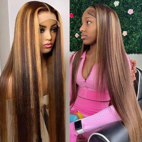 Healthair Ombre Lace Front Wigs Human hair Highlight 4/27 Honey Blonde Lace Front Wig 180% Densit...