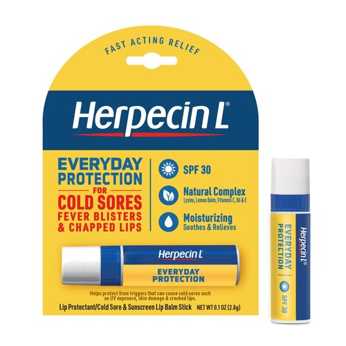 Herpecin-L Lip Balm Stick 30 SPF 0.1 Ounce Tube Cold Sore Sun & Fever Blisters and Chapped Lips Relief Lip Balm with SPF30 and Lysine