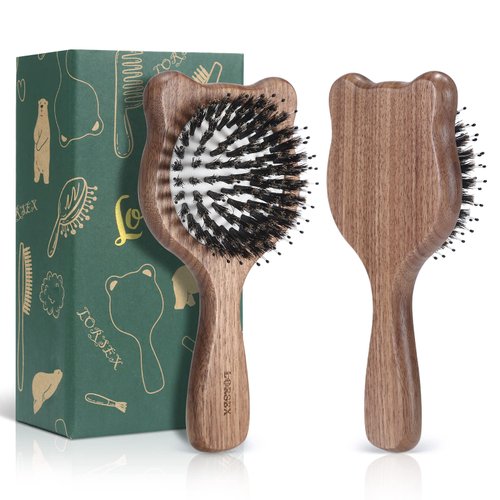 LORSEX Hair Brush, Boar Bristle & Nylon Hair Brush Mini Travel Hair Brushes for Women Kids, Small Hair Brush for all types Hair (Walnut)