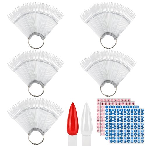 200 Pcs Clear Nail Swatch Sticks with Ring and Number Stickers, Plastic Nail Swatches Stiletto Pr...