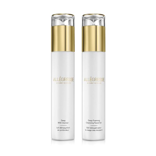 Allegresse 24 Karat Anti Aging Deep Cleansing Facial Gel and Milk Cleanser Combo | Boosts Hydration for Soft, Supple Skin | Delightful Mixture of Natural Ingredients | 2 Piece Set