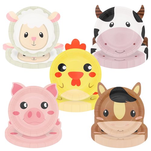 yuuzue 50 Pcs Farm Animals Party Paper Plates Farm Birthday Disposable Plates Farm Animal Plates Barn Animal Theme Party Plates for Birthday Baby Shower Farm House, 7 Inch