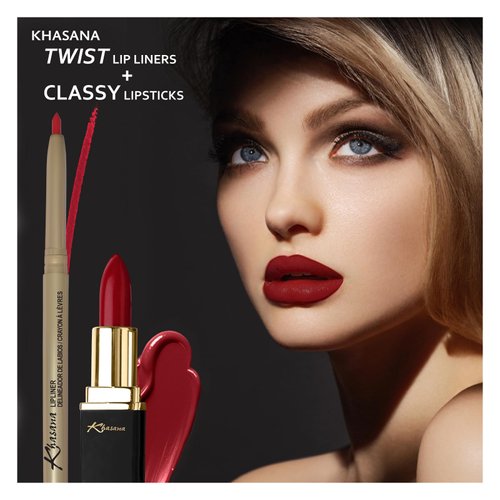 Khasana Lipstick & Automatic Lip Liner Set, Matte, Soft and Smooth Lip Color Kit, Vitamin E & C Infused for Nourishment & Hydration, Long Lasting, Color Matched Set (The Sign 460+34, 13.5)