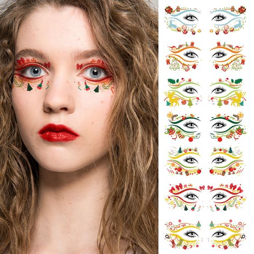 10 Pairs Christmas Face Eye Tattoo Stickers Colorful Eyeliner Waterproof Transfer Temporary Stickers for Women Girls Christmas Festival Birthday Party Eye Makeup Art Decoration