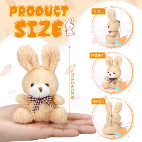 Sotiff 24 Pcs Plush Bunny Stuffed Animal Bulk 4.7 Inch Mini Bunnies Keychain Doll Furry Rabbit with Bow Tie for Birthday Xmas Easter Baby Shower Party Favor Gifts Classroom Rewards(Mixed Color)