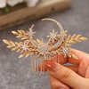 GENBREE Leaf Bride Wedding Hair Comb Gold Star Moon Hair Piece Crystal Bridal Hair Accessories for Women